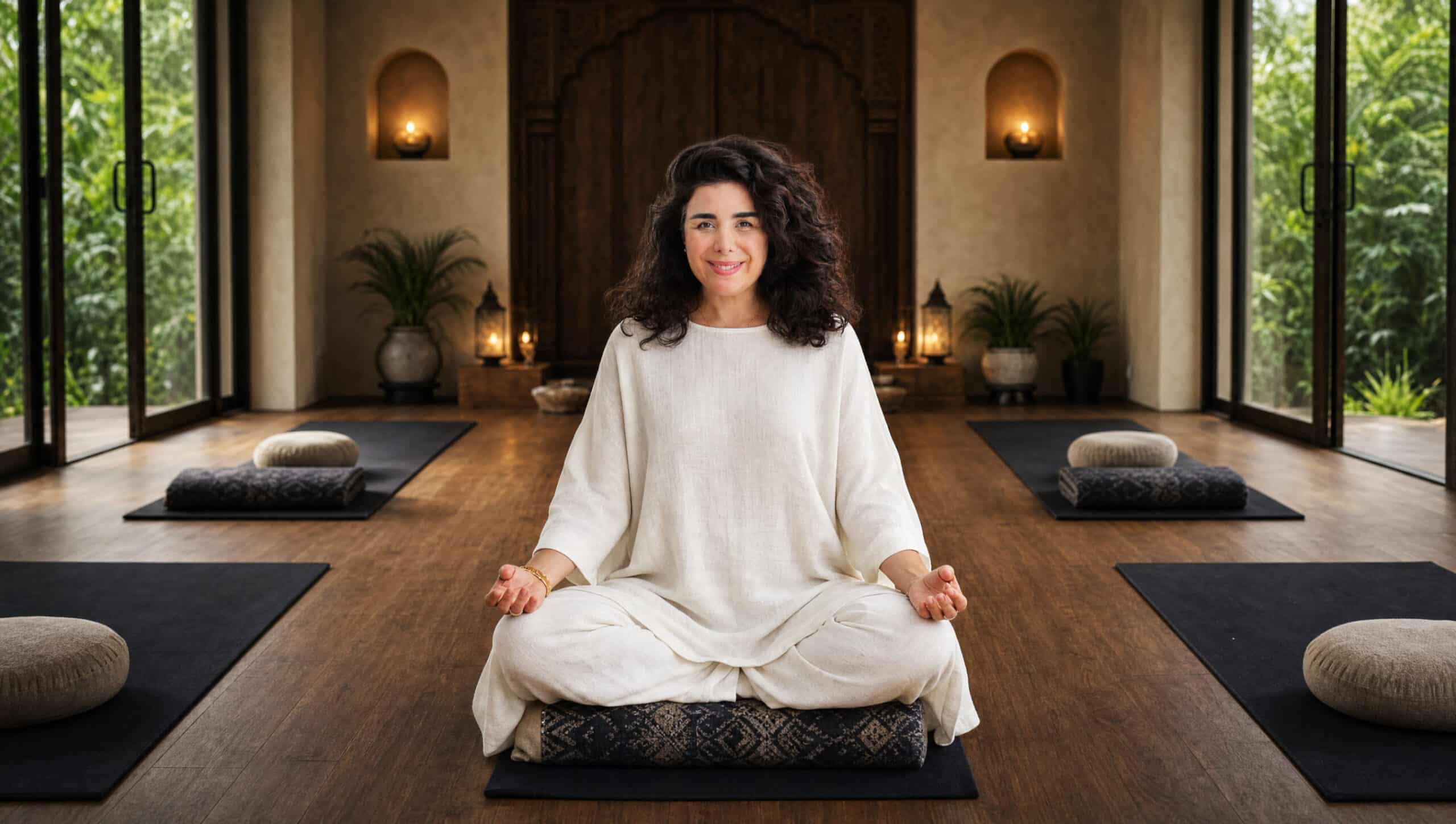 Mounia in Yoga retreat white outfit